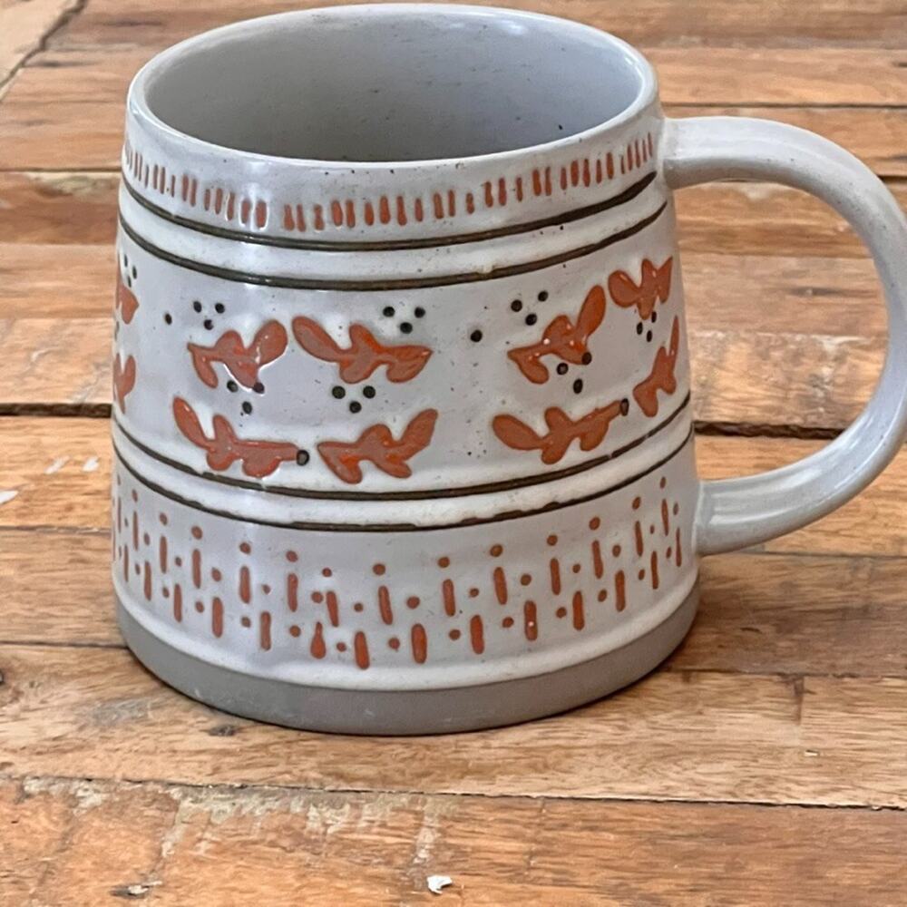 Sun River Gardens Stoneware Mug 5" x 3-3/4" 18 oz Hand-Stamped Orange Leaves